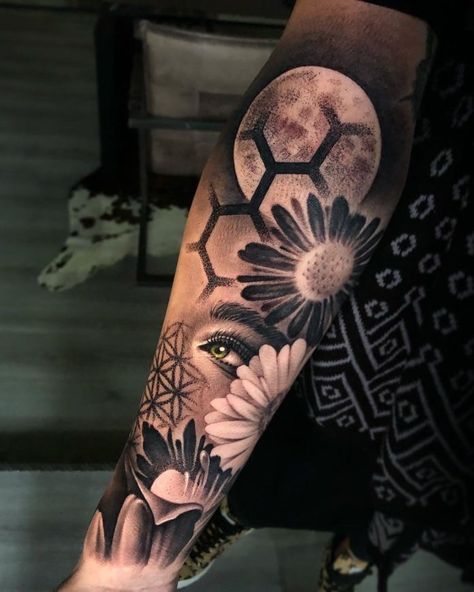 Hexagon Tattoos, Flower Arm Sleeve, Mermaid Sleeve Tattoos, Small Dope Tattoos, Peace Tattoos, Full Leg Tattoos, Feminine Tattoo Sleeves, Realistic Tattoo Sleeve, Full Arm Tattoos