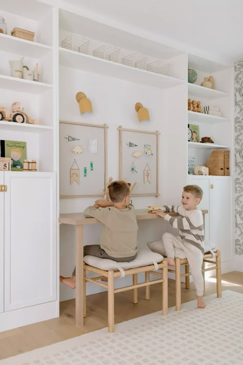 Two Little Monkeys Playroom Office Guest Room, Kid Loft Playroom, Built In Kids Bed, Boys Desk In Bedroom, Toddler And Baby Shared Room, Tiny Playroom, Room With Bunk Beds, Flower Hill, Loft Playroom