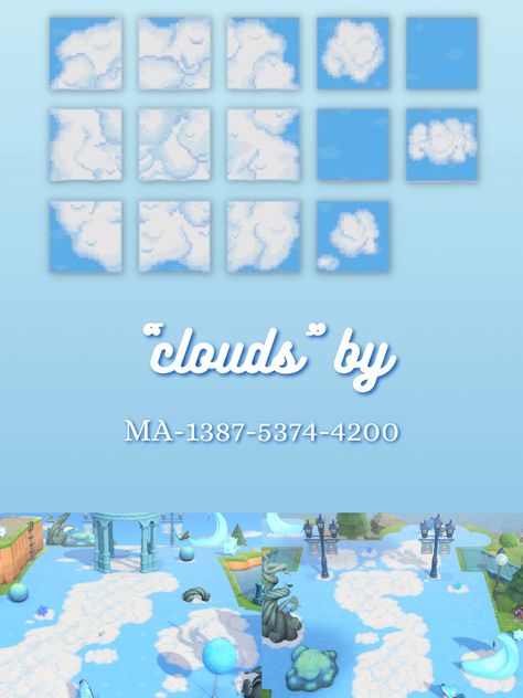 Acnh Cloud Path Design, Animal Crossing Cloud Path, Acnh Mystical Designs, Acnh Clouds Design, Acnh Sky Path, Acnh Blue Villagers, Acnh Sky Island, Acnh Cloud Island, Cloud Path Acnh