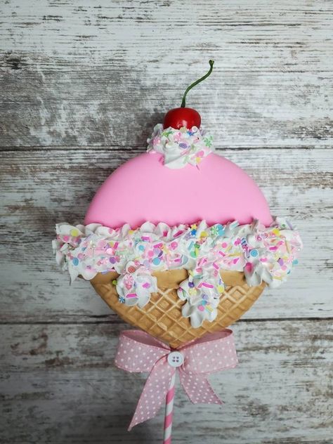 Fake ice cream, ice cream decor, fake lollipops, waffle bowl, fake sweets, candy land decor, fake candy, This adorable ice cream bowl lollipop definitely makes a statement! Super fun addition to your fake bake decor! Party decor and even can be used as tree pick or a wreath attachment. READY TO SHIP DEC 28 DECORATION ONLY NOT FOR CONSUMPTION OR CHILDS PLAY MEASUREMENTS ARE APPROXIMATELY 14 IN TALL AND 5 IN WIDE Candy Land Decor, Fake Baking, Ice Cream Decor, Fake Ice Cream, Candy Centerpiece, Fake Sweets, Waffle Bowl, Fake Candy, Ice Cream Decorations