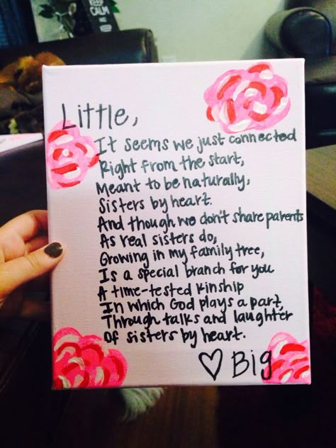 Big/little clues #DIY #Sorority #Crafts Gamma Sigma Sigma, Sigma Alpha Iota, Big Little Crafts, Big Little Basket, Big Little Ideas, Theta Phi Alpha, Delta Chi, Little Crafts, Sorority Canvas