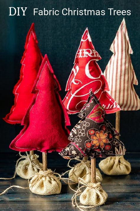 Stuffed Fabric Christmas Trees, Holiday Fabric Crafts, Christmas Fabric Crafts, Christmas Sewing Projects, Fabric Christmas Ornaments Diy, Fabric Christmas Trees, Christmas Ornaments Diy, Fun Fabric, Christmas Tree Crafts