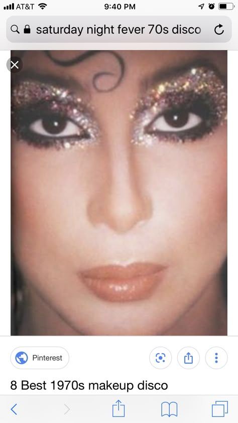 80s Glitter Makeup, 1970s Glam Makeup, Disco Dresscode, Disco Inspired Makeup, Disco Makeup 1970s Glitter, 70s Makeup And Hair, 1970s Makeup Disco, Disco Makeup 1970s, Studio 54 Makeup