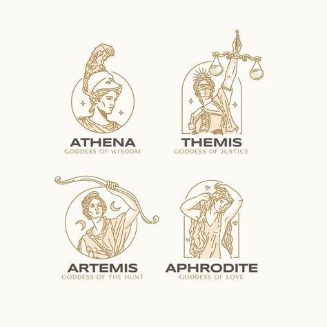 Linear flat goddess logo collection | Free Vector #Freepik #freevector #logo #business #corporate #company Greek Mythology Logo, Neptune Tattoo, Ancient Greek Tattoo, Goddess Logo, Greek Goddess Tattoo, Aphrodite Tattoo, Artemis Goddess, Aphrodite Goddess, Kunst Tattoos