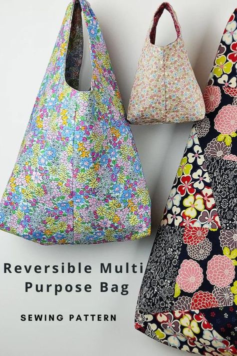 Reversible Multi-Purpose Bag sewing pattern (3 sizes) - Sew Modern Bags Shoulder Bag Patterns To Sew, Classic Sewing Patterns, Grocery Bag Pattern, Bag Sewing Pattern, Reversible Bag, Shoulder Bags Pattern, Reversible Tote Bag, Floral Tote Bag, Plastic Grocery Bags