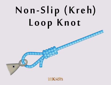 Non-slip (Kreh) loop knot definition, how do you tie instructions, tips, advantages and disadvantages, non-slip mono loop knot how to tie video Loop Knot Fishing, Knot Tying Instructions, Lanyard Knot, Uni Knot, Climbing Knots, Fly Fishing Knots, Sailing Knots, Fishing Hook Knots, Hook Knot