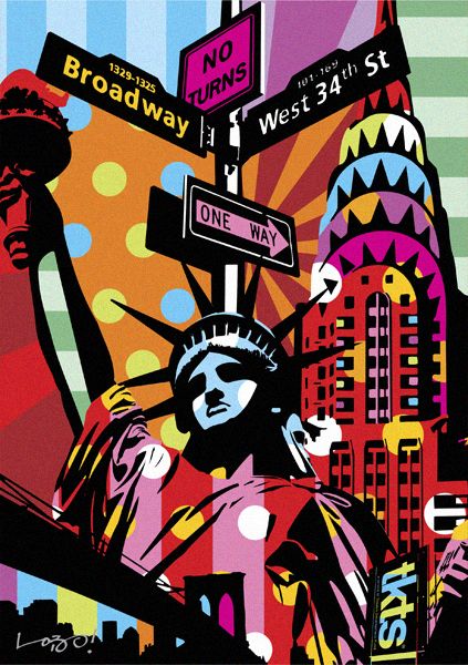 Artwork by Brazilian Pop Artist Lobo, inspire NEW YORK | LOBO | POP ART www.lobopopart.com.br Images Pop Art, 숲 사진, 강아지 그림, Pop Art Comic, The Statue Of Liberty, Lady Liberty, Pop Art Painting, Ink Drawings, Famous Landmarks