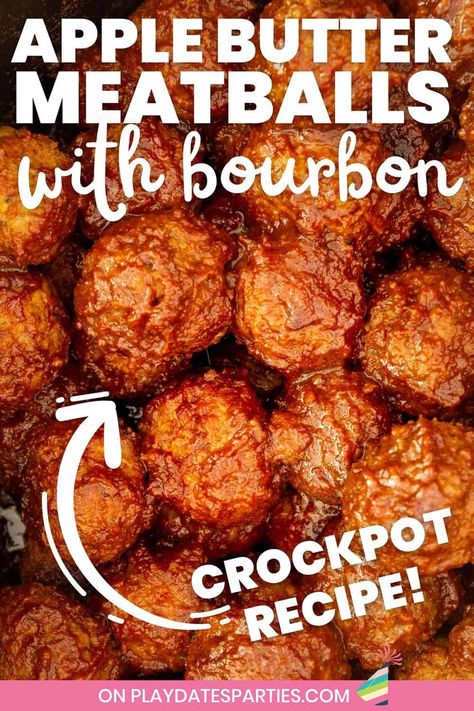 Crockpot Apple Butter Meatballs with Bourbon Halloween Fall Appetizers, Game Day Food Sweets, Recipes With Apple Jelly, Halloween Crockpot Food, Crockpot Fall Appetizers, Best Fall Appetizers For Parties, Yummy Fall Appetizers, Fall Party Recipes Appetizers, Best Crockpot Recipes For Parties