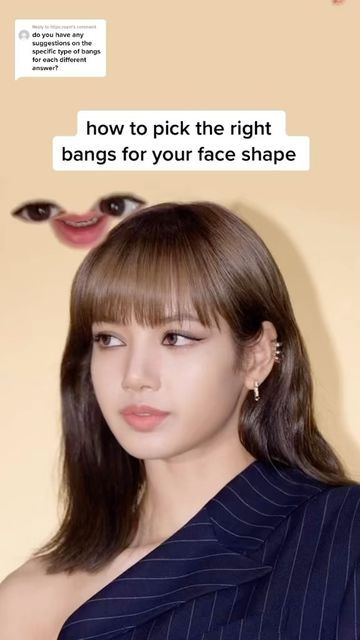 Ju on Instagram: "How to pick the best bangs for your face #hairhacks #koreanhair #kbeauty" Lisa Face Shape, Oblong Face Hairstyles Short, How To Know Ur Face Shape, How To Know My Face Shape, What Bangs For Face Shape, Bangs For Oblong Face Shape, Bangs For Circle Face, Hair Cuts For Circle Face Shape, Wispy Bangs Diamond Face