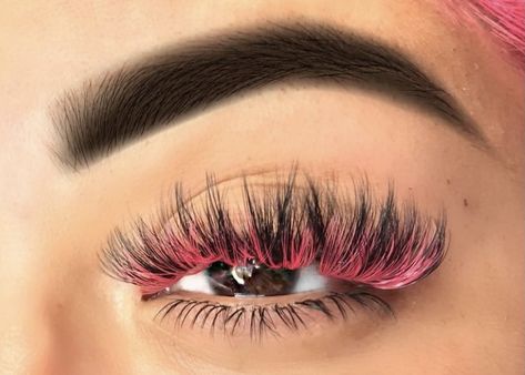 Colored Spikes Lashes, Pink Lash Extensions Styles, Pink Lashes Extensions, Valentines Lash Extensions, Colour Lashes Extensions, Valentine Lashes, Coloured Eyelashes, Coloured Eyelash Extensions, Coloured Lash Extensions