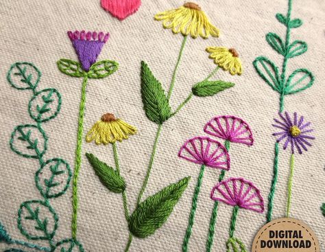 Floral Embroidery Pattern Retro Embroidery Design Vintage image and visual related images Etsy Embroidery, Home Office Wall Art, Garden Embroidery, Beginner Embroidery Kit, Retro Embroidery, Hand Sewing Projects, Desk Art, Stitch Sampler, Floral Embroidery Patterns