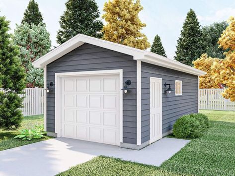 050G-0156: One-Car Garage Plan; 12x24 Small 1 Car Garage Ideas, Car Porch Design, Storage Barn, Garage Extension, Garage Plans Detached, Backyard Garage, Porch Design Ideas, Garage Addition, Car Port