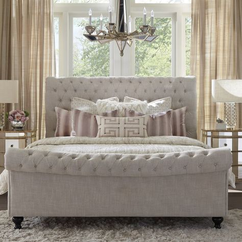 Fairview Home JACKIE - CREPE Tufted Upholstered Sleigh Bed & Reviews | Wayfair King Tufted Bed, Upholstered Sleigh Bed Decor, King Size Master Bedrooms Luxury, Tufted Sleigh Bed Bedroom Ideas, King Size Bed Master Bedrooms Luxury, Sleigh Bed Bedroom Ideas, Grey Sleigh Bed, King Size Bed Master Bedrooms, Tufted Sleigh Bed