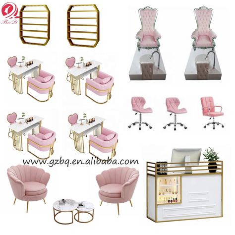 Small Nail Salon Ideas, Queen Throne, Mobile Fashion Truck, Beauty Shop Decor, Pink Salon, Throne Chairs, Nail Salon Interior, Spa Pedicure Chairs, Spa Room Decor