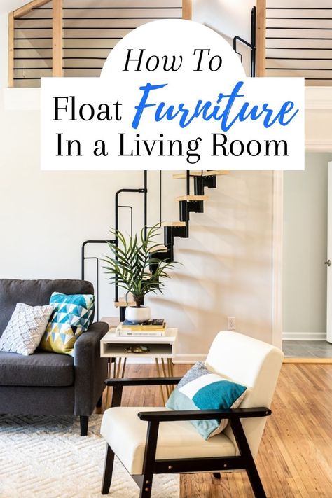 Floating furniture is an art. Learn the easy process of how to float furniture in your living room for an artistic and modern decor. Floating Furniture Living Room Layout, Floating Sectional Sofa Layout, Floating Living Room Layout, Floating Sofa Living Room, Floating Couch In Living Room, Sectional Sofa Layout, Floating Furniture, Floating Chair, Narrow Living Room