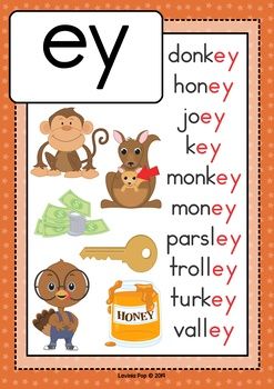 Digraph / Vowel Team EY: Phonics Word Work {Multiple Phonograms} by Lavinia Pop. Poster / anchor chart. Ey Sound Words, Ey Words Phonics, Or Words, Lavinia Pop, Phonics Reading Passages, Phonics Flashcards, Phonics Posters, Phonics Rules, Vowel Team