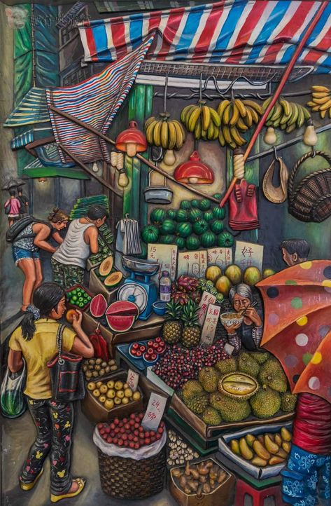 Market Composition Drawing, Market Scene Painting, Coloring Pages Nature, Market Scene, Composition Drawing, Bengali Art, Food Sticker, Vietnam Art, Dynamic Composition