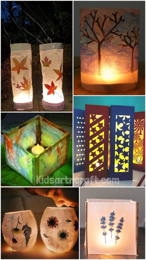 Wax Paper Lanterns DIY Ideas - Kids Art & Craft Paper Lanterns Diy How To Make, Wax Paper Lanterns Diy, Easy Vesak Lantern Ideas, Easy Paper Lanterns For Kids, Leaf Lantern Craft, Wax Paper Lanterns, Making Lanterns Kids, Wax Paper Lantern, Paper Lanterns Diy Hanging