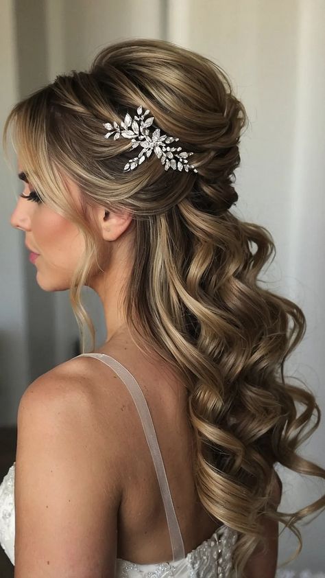 Simple Sophistication: 15 Half Up Half Down Wedding Hairstyles for Every Style - Inspire Inlet Half Updo Wedding Hairstyles, Wedding Hair Half Up Half Down Braid, Bridal Hair Half Up Medium Length, Bridal Half Up Half Down Hair, Hair Bridesmaids, Glamorous Wedding Hair, Intricate Braids, Bridal Hair Half Up, Long Bridal Hair