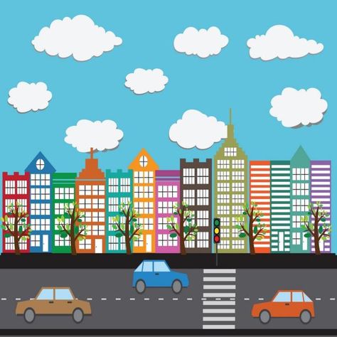 street , flat , town , view , buildings , road , cars , travel , life , suburban , man , skyscraper , hand drawn , blocks , truck , lorry , day , concept , urban , symbol , walking , orange , graphic , old , traffic jam , people , simple , modern , family , illustration , transport , metropolis , retro , architecture , city , colorful , sky , house , traffic light , scene , environment , crossroad , exterior , happy , landscape , cityscape , City Clipart, Classroom Door Displays, Reception Classroom, Building Vector, Design City, Block Of Flats, Town Building, Building Icon, Adventure Theme