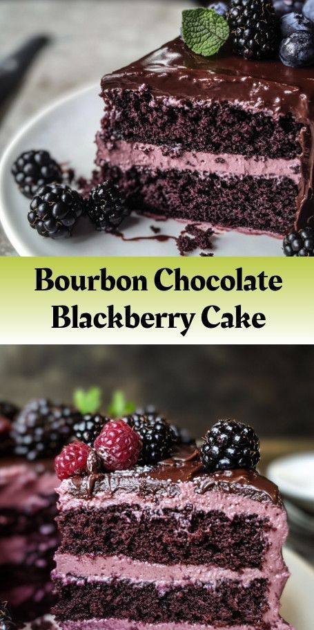 Rich and Indulgent Bourbon Chocolate Cake with Blackberry Buttercream: A delightful treat for any celebration or special occasion, this decadent cake combines the flavors of rich chocolate and smooth bourbon, topped with a luscious blackberry buttercream. Perfect for satisfying your sweet tooth and impressing your guests with a homemade dessert masterpiece. #BourbonChocolateCake #BlackberryButtercream #DecadentDesserts #CakeLovers #SweetTreats #HomemadeDesserts #SpecialOccasions. Chocolate Blackberry Cake, Chocolate Cake Ganache, Blackberry Curd, Blackberry Chocolate, Cake Ganache, Chocolate Cake With Chocolate Ganache, Homemade Icing, Bourbon Chocolate, Cake With Chocolate Ganache