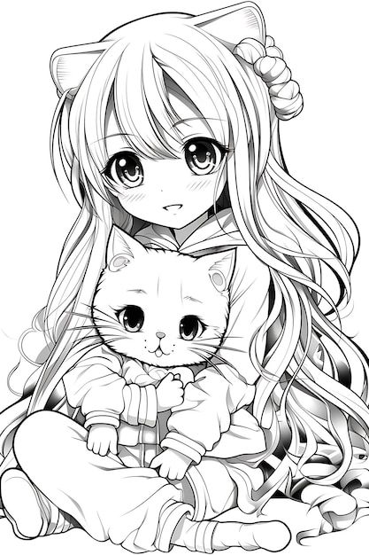 Kawaii coloring page | Premium Vector #Freepik #vector #chibi #girl-vector-character #coloring-pages #manga-style Kawaii Printable Coloring Pages, Adorable Coloring Pages, Colouring Pages Aesthetic, Kawaii Colouring Pages, Omg Coloring Pages, Cute Girl Coloring Pages, Cute Anime Coloring Pages, Colouring Pages Cute, Princess Coloring Pages For Kids