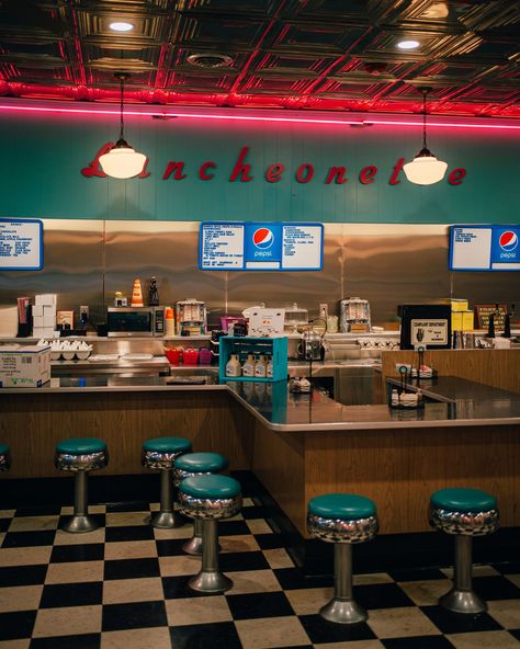 The interior Burleigh's Luncheonette vintage diner, Ticonderoga, New York New York Diner, Diner Interior, Vintage Diner, Rail Transport, Ice Cream Parlor, White Car, Hotel Motel, Posters Framed, City Car