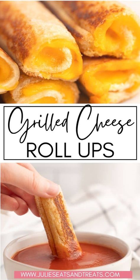 Looking for a tasty twist on the classic grilled cheese sandwich? Try these delicious grilled cheese roll ups, filled with gooey cheese and crispy bread. Perfect for a quick and satisfying lunch or snack! Rolled Up Sandwiches, Grilled Cheese Lunch For Kids, Kids Roll Ups For Lunch, Rolled Grilled Cheese Sandwich, Rolled Grilled Cheese, Grill Cheese Appetizer, School Lunch Baking Ideas, What To Make With Grilled Cheese, Kids Sandwich Ideas Schools