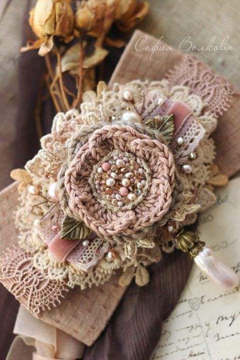 Shabby Chic Flowers, Crochet Brooch, Fabric Flower Brooch, Fabric Brooch, Handmade Flowers Fabric, Shabby Flowers, Chic Flowers, Cloth Flowers, Fabric Flowers Diy