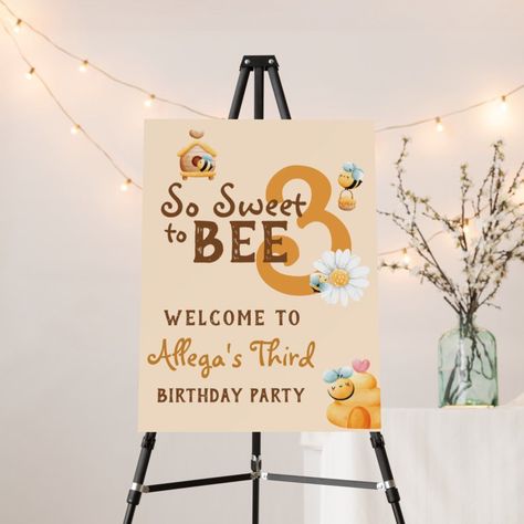 So Sweet to Bee Three Cute 3rd Birthday Party Editable Blank Great To Bee Three, Bumble Bee 3rd Birthday Party, 3rd Birthday Flower Theme, 3rd Birthday Bee Theme, 3 Year Party Ideas, Three Yr Old Birthday Party Ideas, Birthday Theme 3rd Birthday, Turning 3 Birthday Themes, 3th Birthday Theme