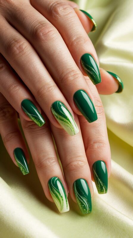 Default A professional photo of beautiful lush green nails on 0 Forest Green Nail Designs, Forest Green Nail, Forest Green Nails, Green Nails Ideas, Beachy Nail Designs, Nail Polish Style, Mint Green Nails, Mint Nails, Butterfly Nail Designs