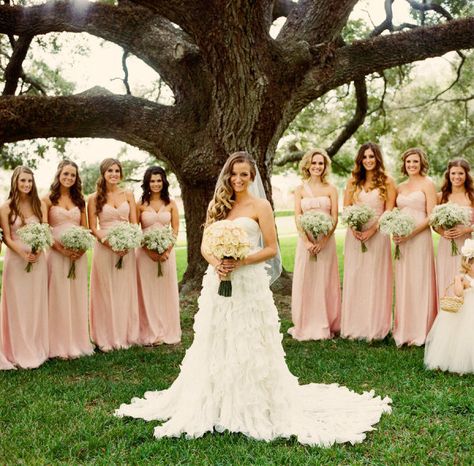 Wedding Dress: Ivy & Aster // Bridesmaids dresses: Amsale Bra Shopping, Peach Bridesmaid Dresses, Peach Bridesmaid, Blush Bridesmaids, Blush Bridal, Pale Peach, Peach Wedding, Theme Color, Blush Wedding