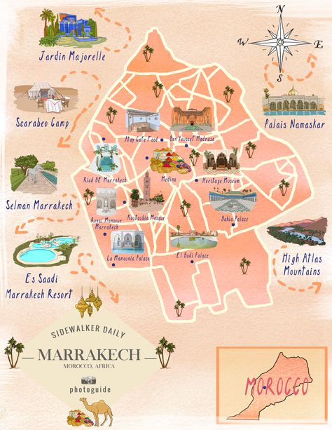 40 best places to take photos in Marrakech, Morocco #sidewalkerdaily #Morocco #Marrakech #photoguide Scrap Notebook, Morocco Map, Euro Tour, Best Places To Take Pictures, Places To Take Pictures, Morocco Itinerary, 7 Seas, Visit Marrakech, Morocco Marrakech