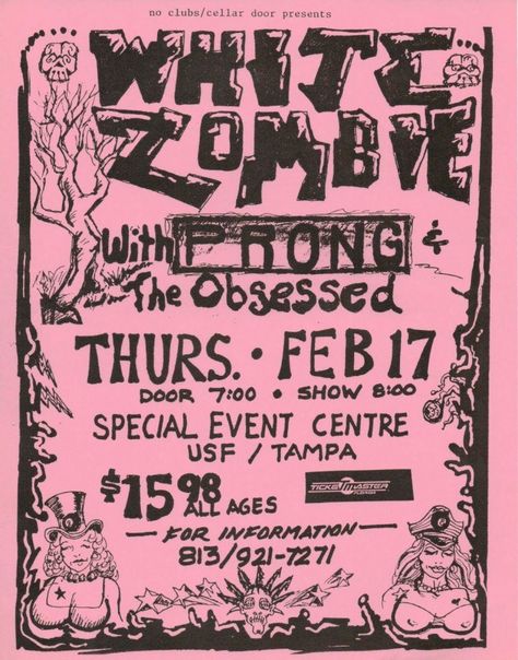 Zombie Posters, Punk Flyers, White Zombie Poster, White Zombie Band, Punk Rock Flyers, Punk Flyers 80s, White Zombie, Music Poster Design, Rock Posters