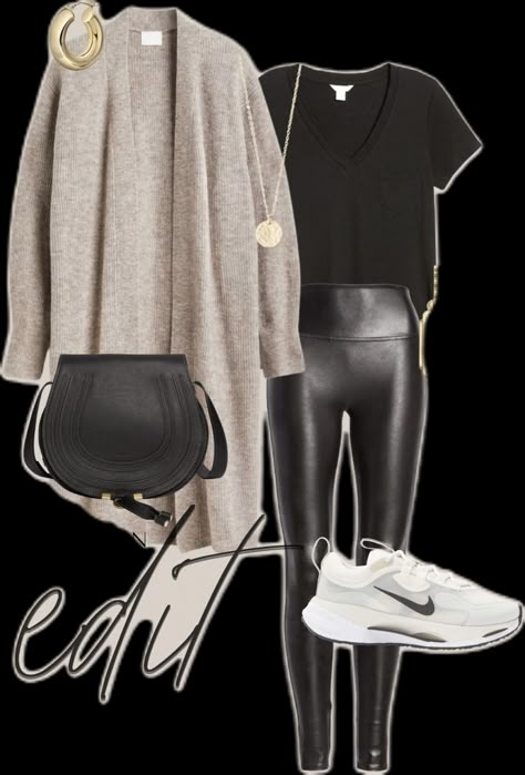 Winter Outfits Office Casual, Casual Outfits Accessories, European Night Outfits, Evereve Outfits Fall 2022, Vegan Leather Shirt Outfit, Nice Womens Outfits, Jeans And Black T Shirt Outfit, Vegas Day Time Outfits Winter, Travel Outfit Work Trip