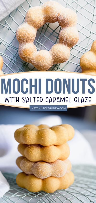 Mochi Donut Recipe, Savory Donuts Recipe, Salted Caramel Glaze, Mochi Donuts Recipe, Mochi Donut, Dairy Free Recipes Easy, Japanese Dessert Recipes, Easy Donut Recipe, Caramel Glaze