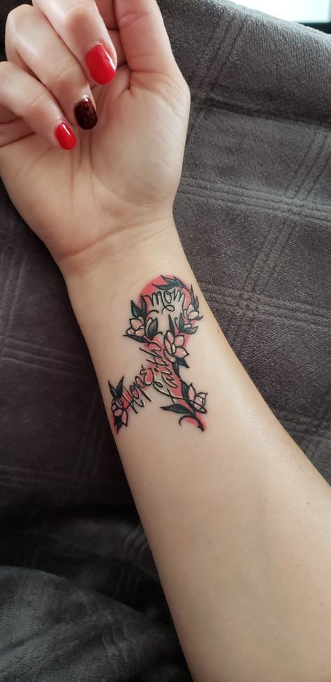 Daughter Of A Survivor Tattoo, Donate Life Tattoo, Tattoo In Honor Of Mom, Bc Tattoo, Purple Ribbon Tattoos, Awareness Tattoos, Support Tattoo, Pink Ribbon Tattoos, Pink Warrior