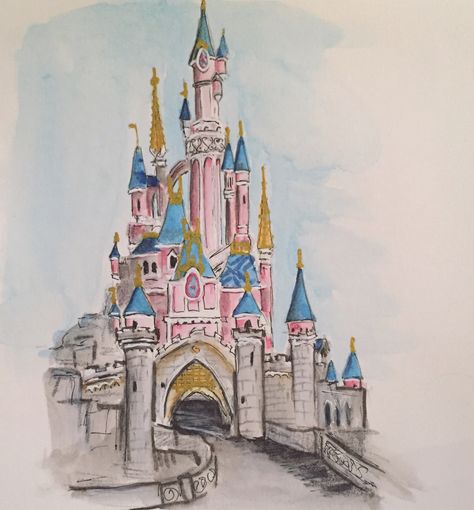 Disneyland Paris Princess castle Drawing Disney Castle, Disneyland Paris Castle Drawing, Disneyland Paris Drawing, Princess Castle Painting, Princess Castle Drawing, Disneyland Castle Drawing, Disneyland Drawings, Disneyland Sketch, Paris Painting Easy