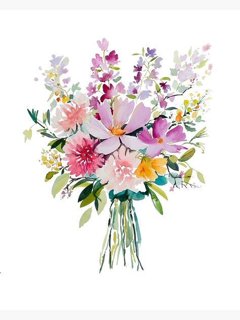 "floral bouquet" Poster by aquabelart Watercolour Bunch Of Flowers, Watercolour Garden, Watercolor Flower Bouquet, Floral Engraving, Bouquet Painting, Artist Watercolor, Watercolor Bouquet, Art Doodles, Flowers Watercolor