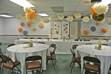 It's Raining JellyBeans: How to Turn a Standard Church Meeting Room Into a Charming Wedding Reception Space on a Small Budget Church Hall Wedding Reception, Church Fellowship Hall, Fellowship Hall, Church Fellowship, Wedding Backyard, Charming Wedding, Brown Chair, Vintage Doors, Bridal Table