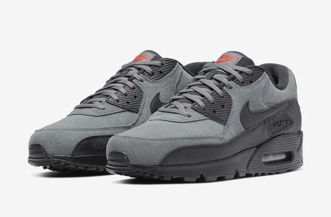 Air Max 90 Grey, Yeezy Boots, Nike Models, Nike Air Shoes, Air Max Shoes, Nike Shoes Air Max, Fresh Shoes, Mens Nike Air, Grey Suede