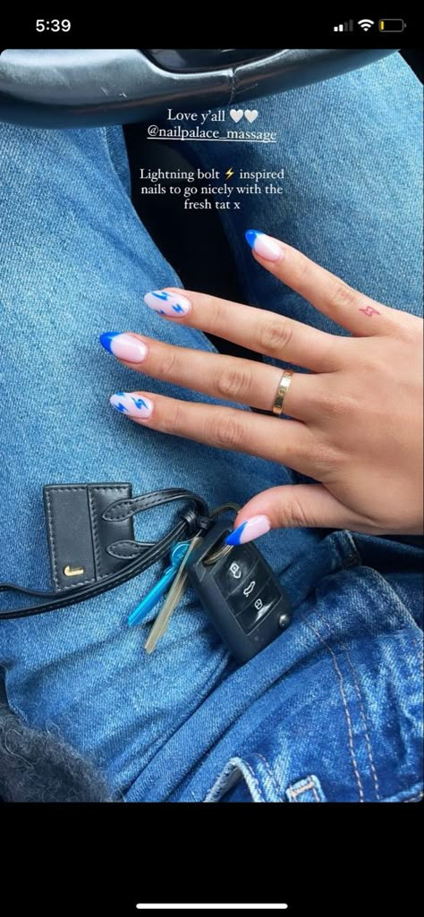 Lightning Bolt Nails, Lightning Nails, Rodeo Nails, Western Nails, Country Nails, Blue Acrylic Nails, Shoe Nails, Casual Nails, Work Nails