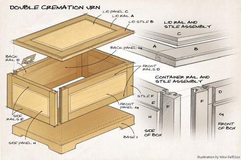 Memorial Project Wooden Box Plans, Wood Pet Urn, Wooden Pet Urn, Wood Casket, Pet Caskets, Canadian Woodworking, Cremation Boxes, Pet Cremation Urns, Wooden Drawer