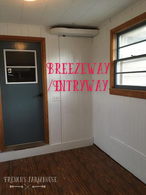 It's Breezy.... I mean a Breezeway Cape Cod Breezeway Ideas, Breezeway Entry, Breezeway Wall Ideas, Small Breezeway Ideas Enclosed, Breezeway Remodel, Interior Breezeway Ideas, Small Breezeway Ideas To Garage Enclosed, Large Breezeway Ideas Enclosed, Closing In Breezeway