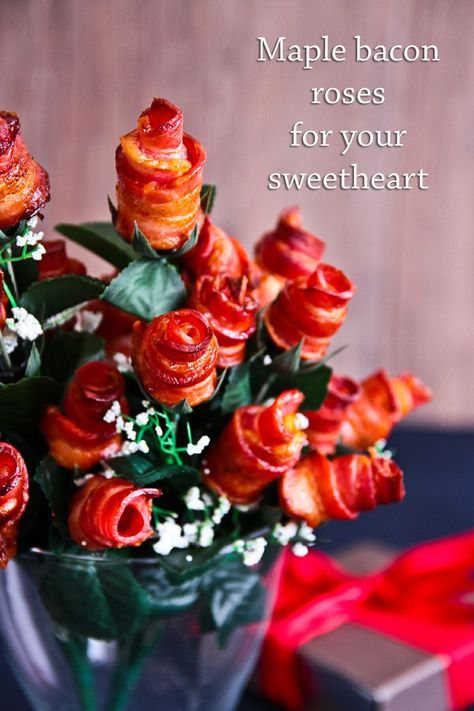 Bacon Bouquet, Bacon Roses, Roses Valentines Day, Valentines Day Food, Maple Bacon, Valentine's Day Recipes, Salted Butter, Food Gifts, Appetizer Snacks