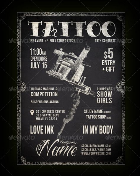 Tattoo Shop Banner, Tattoo Flyer Graphic Design, Tattoo Flyer Design, Tattoo Promotion Ideas, Black Sheep Tattoo, Urban Tattoos, Tattoo Banner, Motion Flyer, Tattoo Poster