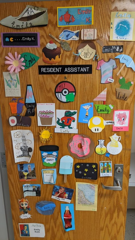 Dorm Door Decor, Ra Door Decorations College, Door Decorations Dorm, Ra Inspiration, Dorm Door Decs, Door Decorations Ra Resident Assistant, Ra Door Ideas, Ra Dorm Door Decorations, Ra Dorm Room Ideas