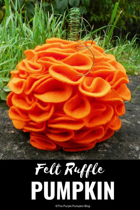 Felt Ruffle Pumpkin / A lovely autumn craft that is so simple to do. You will need orange felt, pins, some green wire, and a Styrofoam ball to make to make this felt pumpkin. It looks great on the mantel during the fall season! Fuzzy Pumpkins, Fall Crafts For Seniors, Styrofoam Ball Crafts, Thankful Crafts, Ornament Inspiration, Felt Pins, Fun Diy Halloween Decorations, Autumn Craft, Craft Projects For Adults