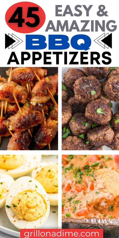 Homemade BBQ Appetizers are a must anytime we grill out. These appetizers are perfect for all your summertime BBQ's and more. These 45 backyard BBQ party appetizers is just what you need to serve this summer. We love to serve dips that are loaded with delicious spices and bacon wrapped pineapple. #grillonadime #bbqappetizers #appetizerrecipes Bbq Party Appetizers, Grilled Sides, Bacon Wrapped Pineapple, Bbq Appetizers, Backyard Bbq Party, Best Macaroni Salad, Grilling Sides, Homemade Bbq, Party Appetizers