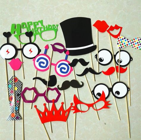 12/20 PCS Happy Birthday Photo Booth Props Funny Party Decoration Supplies Moustache Cake Glasses Lip 21 Years Emoji Smiley Face Blue Baby Shower Decorations, Black Party Decorations, Diy Photo Booth Props, Birthday Party Props, Bride Birthday, Birthday Props, Birthday Photo Booths, Epic Party, Gold Party Decorations